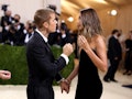 NEW YORK, NEW YORK - SEPTEMBER 13: Justin Bieber consoles wife Hailey Baldwin at The 2021 Met Gala w...