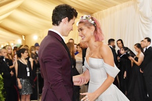 Shawn Mendes and Hailey Baldwin attend the 2018 Met Gala. 
