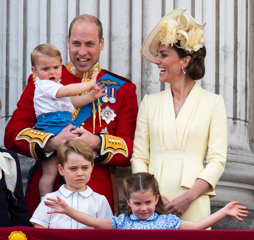 The Duke and Duchess of Cambridge with their children, Prince Louis, Prince George and Princess Char...