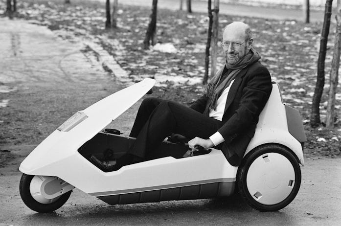 The New Electric Vehicle Sir Clive Sinclair in his new electric vehicle, the C5. Sir Clive meets the...