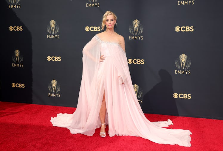 Beth Behrs in a pink tulle dress at the Emmys Red Carpet 2021