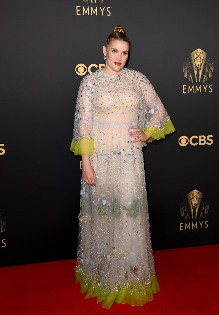 Emerald Fennell in a tulle sequin and bead dress at the Emmys Red Carpet 2021