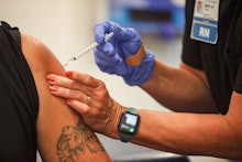 COLUMBUS, OHIO, UNITED STATES - 2021/08/23: A man receives the Coronavirus (COVID-19) vaccine from O...