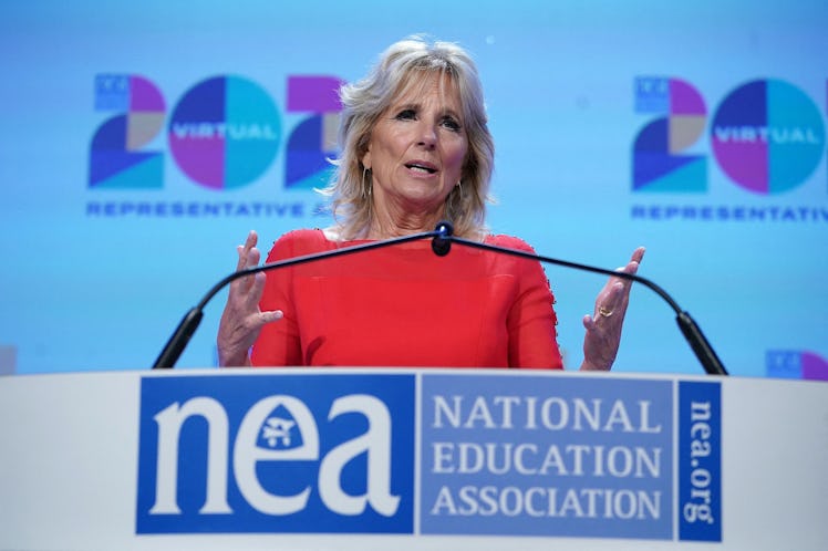 US First Lady Jill Biden addresses the National Education Association's Annual Meeting and Represent...