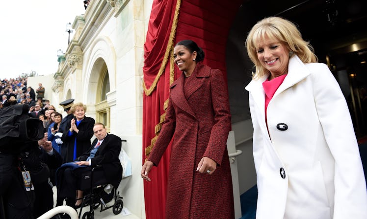 WASHINGTON, DC - JANUARY 20: US First Lady Michelle Obama (L) and Dr. Jill Biden arrive for the Pres...