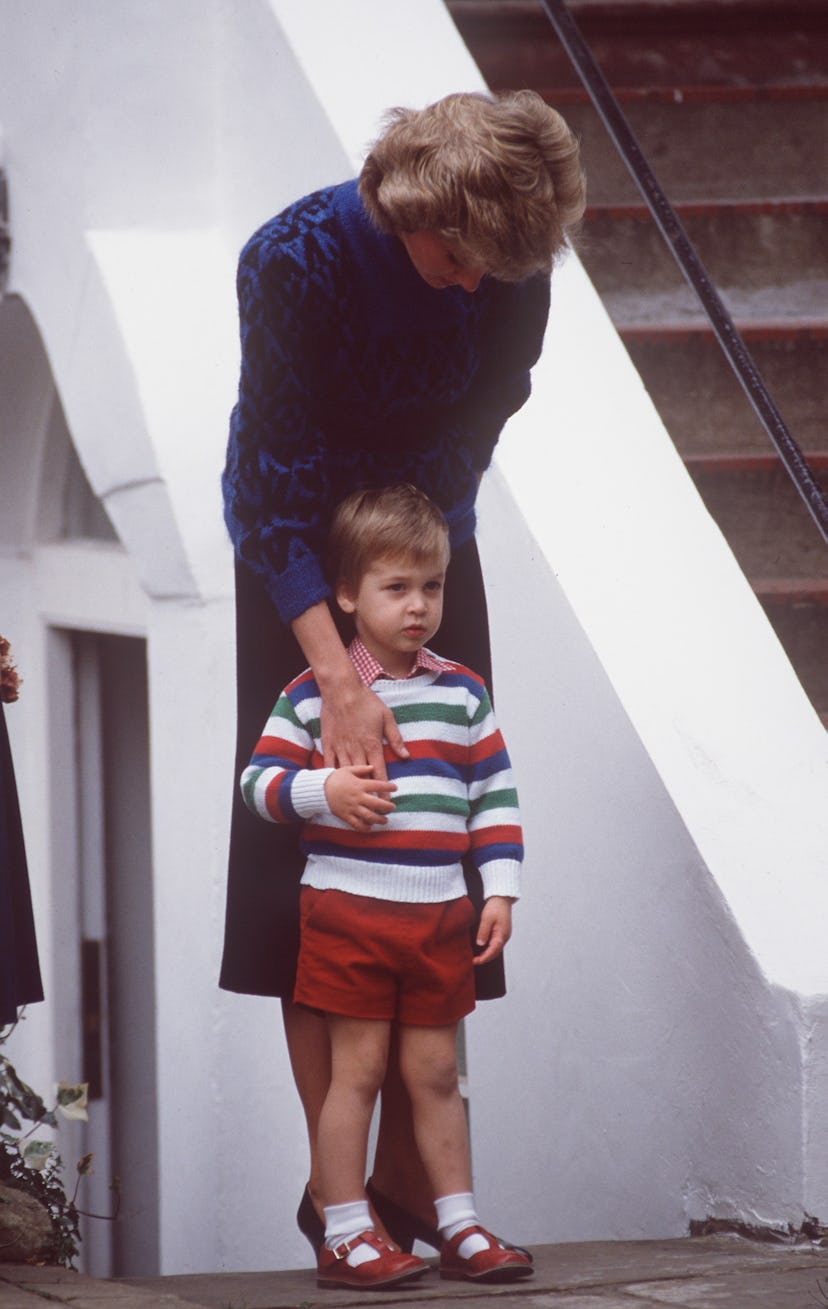 Princess Diana with Prince William on his first day of nursery. 