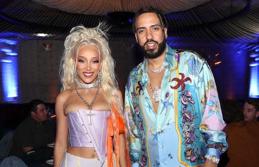 Doja Cat and French Montana attend Doja Cat's 'Planet Her' album dinner at Beauty & Essex on June 24...