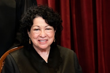 Associate Justice Sonia Sotomayor sits during a group photo of the Justices at the Supreme Court in ...