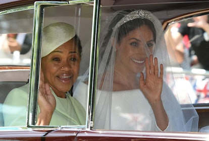TOPSHOT - Meghan Markle (R) and her mother, Doria Ragland, arrive for her wedding ceremony to marry ...