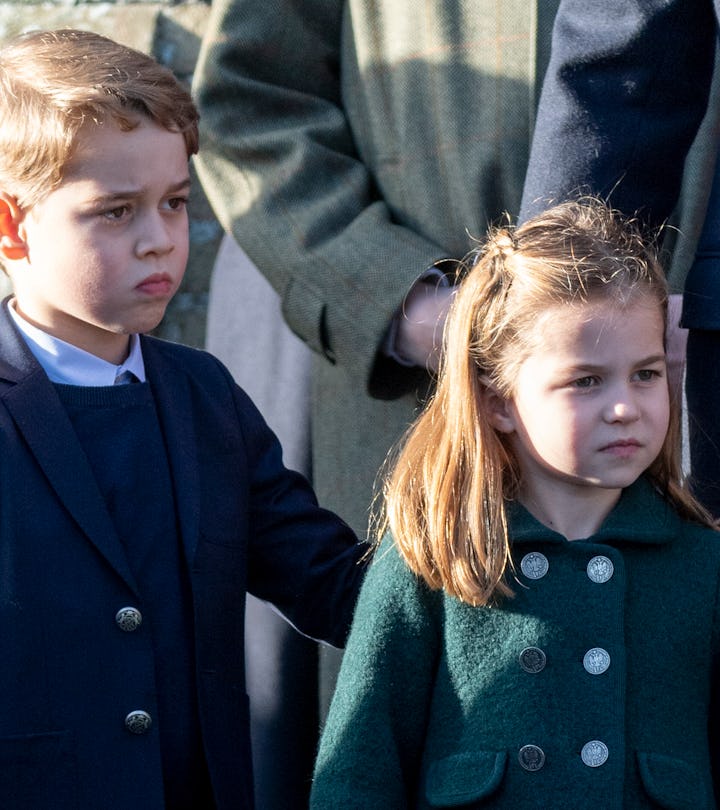 KING'S LYNN, ENGLAND - DECEMBER 25: Prince George of Cambridge and Princess Charlotte of Cambridge a...