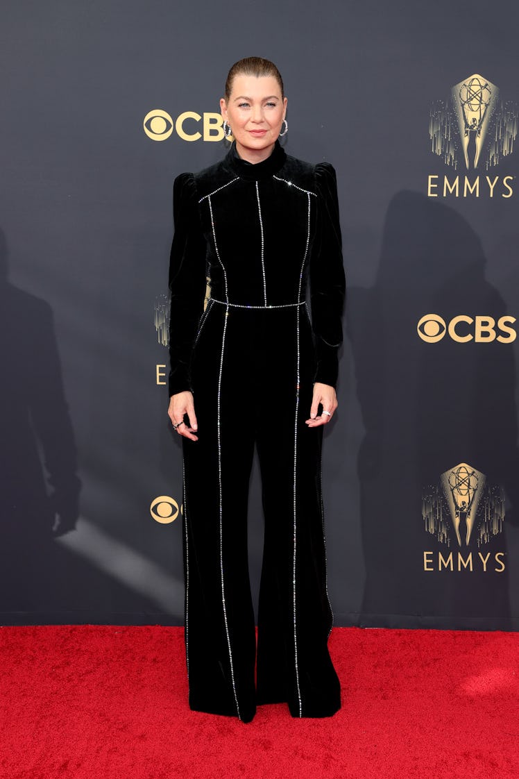 Ellen Pompeo in a black dress at the Emmys Red Carpet 2021