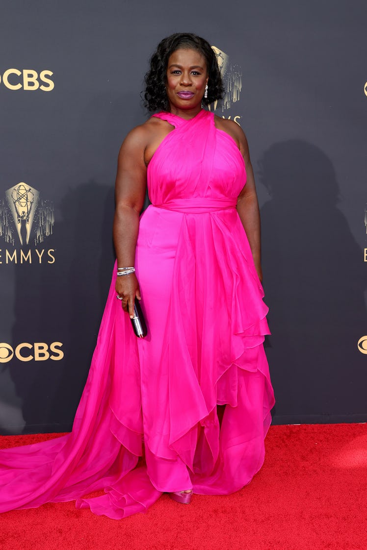 Uzo Aduba in a pink gown at the Emmys Red Carpet 2021
