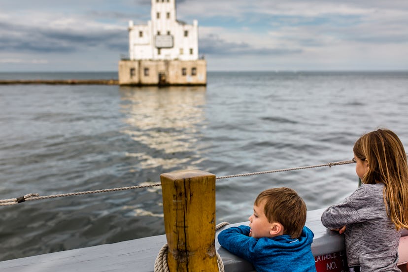 Kids playing by Lake Michigan