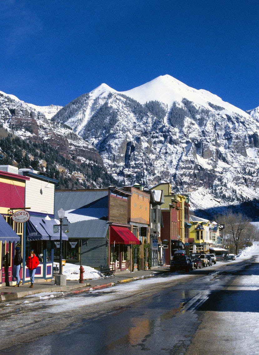 Telluride, Colorado, a resort ski town and ex mining community in Colorado's Rocky Mountains.
