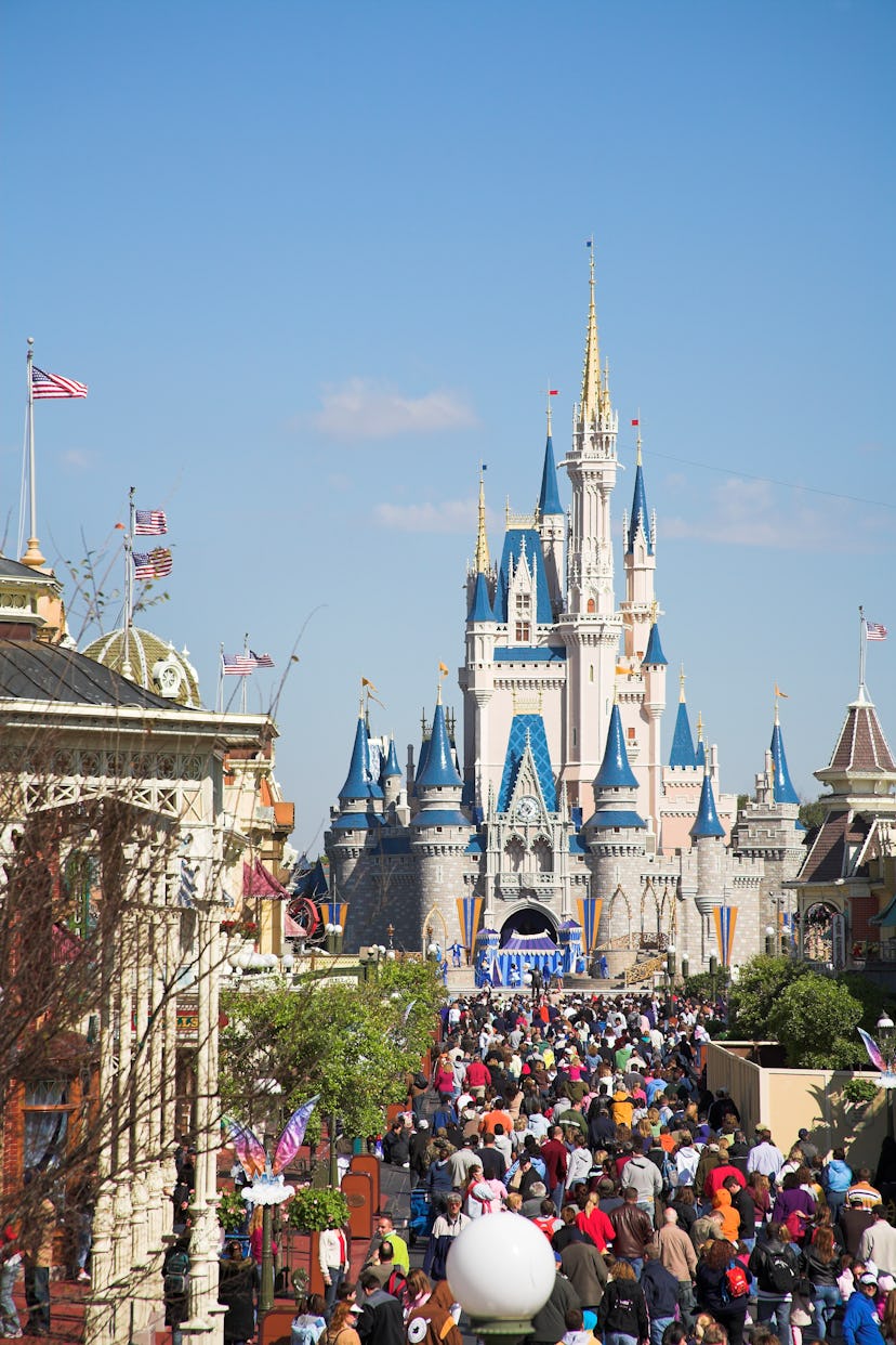 View along Main Street to Cinderella Castle, Magic Kingdom, Orlando, Florida, USA