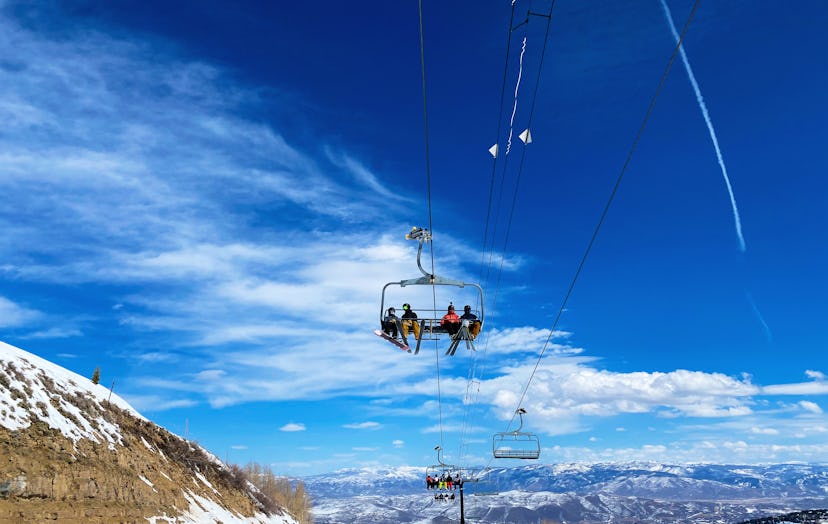 Chairlift against blue ski Park City Utah ski resort