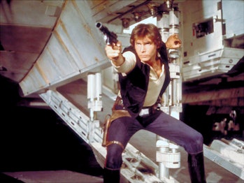 American actor Harrison Ford, as Hans Solo, on the set of Star Wars: Episode IV - A New Hope written...