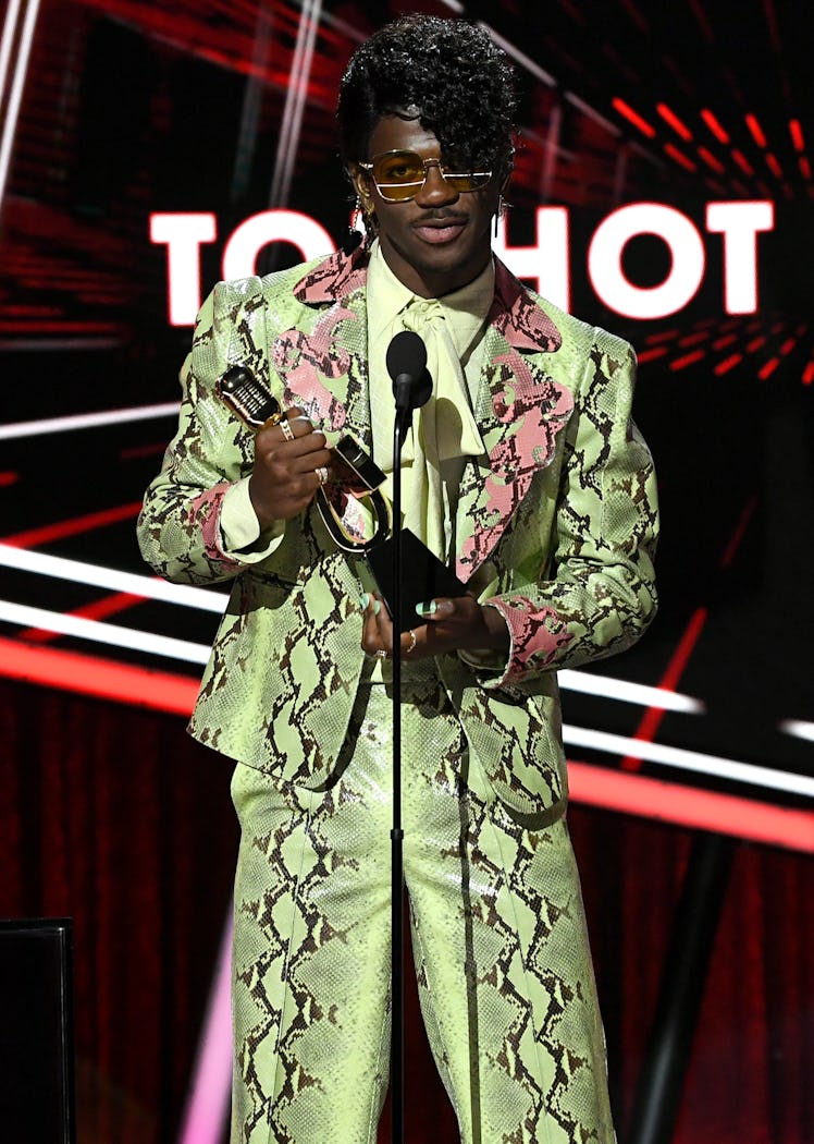 Lil Nas X wearing green snakeskin at the 2020 Billboard Music Awards.