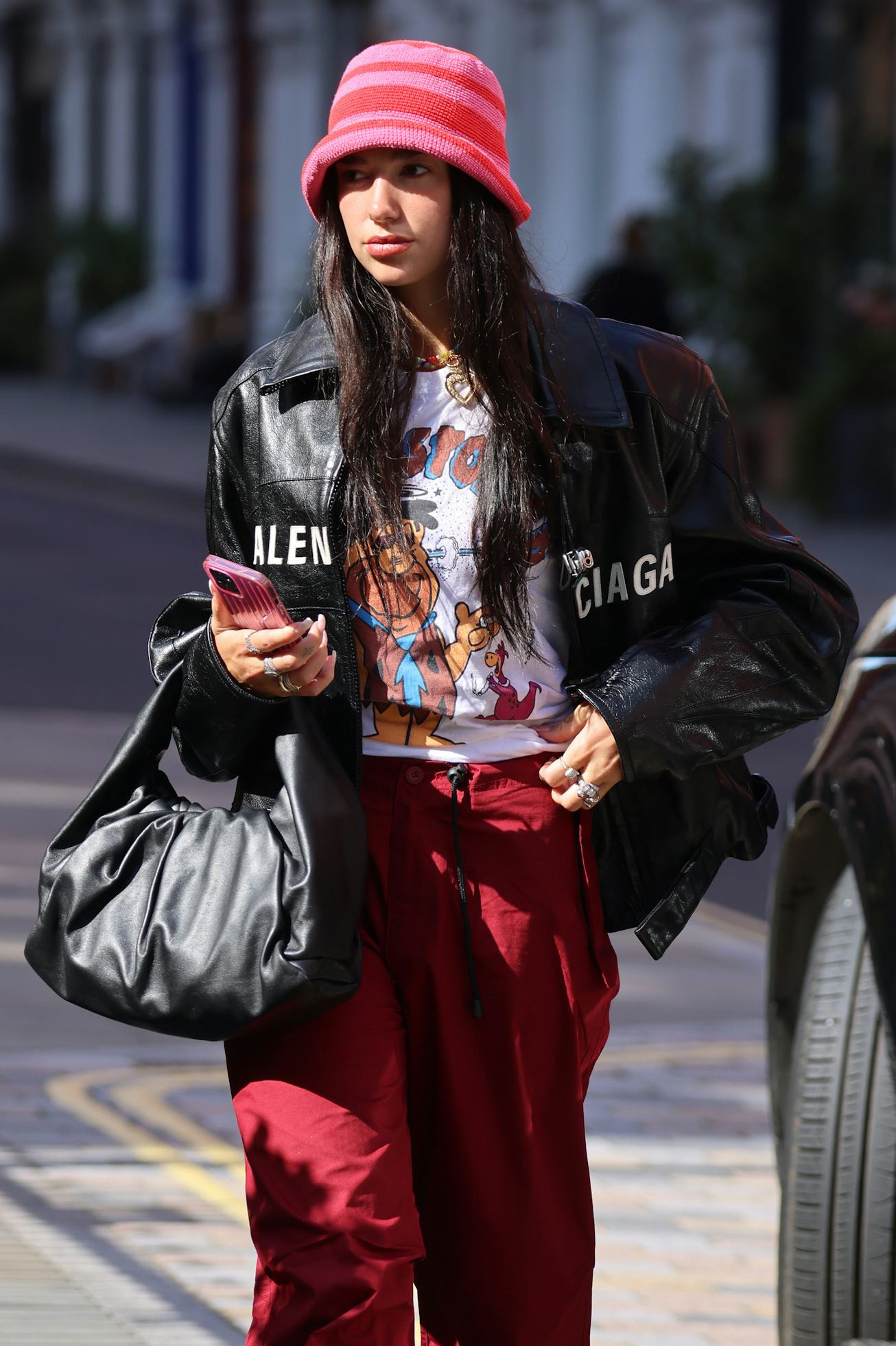 LONDON, ENGLAND - AUGUST 25: Dua Lipa seen arriving back at a hotel on August 25, 2021 in London, E...