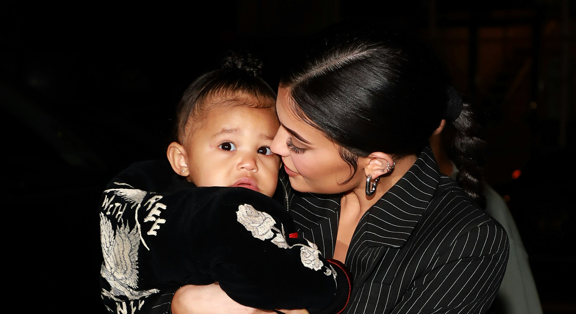 NEW YORK, NEW YORK - MAY 03: Kylie Jenner and daughter Stormi Webster arrive at Nobu restaurant on M...