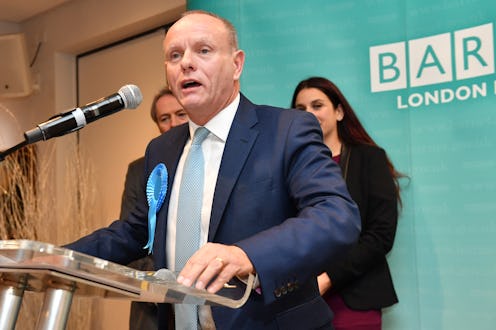 Conservative candidate Mike Freer speaks after winning the Finchley & Golders Green constituency in ...