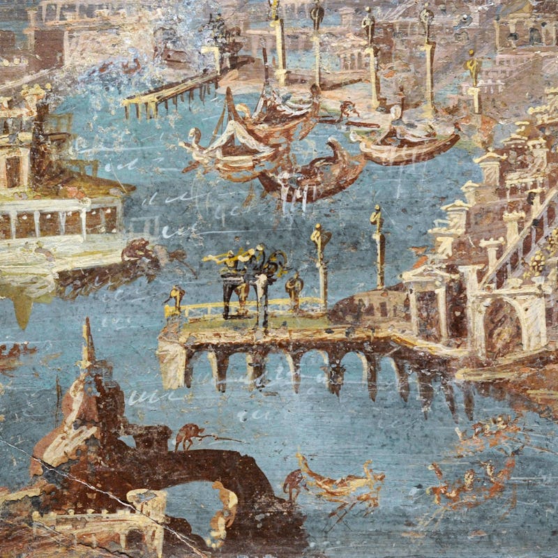 Roman fresco depicting a panorama of a port, usually identified with that of Pozzuoli. Second half o...