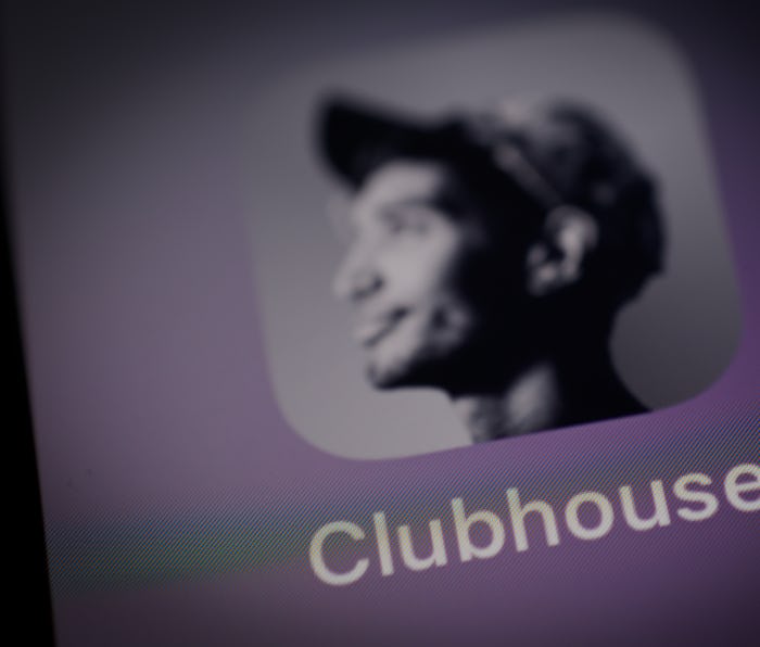 The Clubhouse application is seen on an iPhone screen in this photo illustration in Warsaw, Poland o...