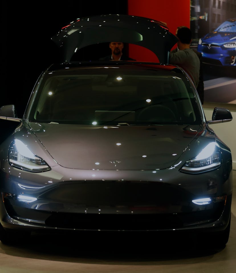 Tesla 3 at Stanford Shopping Center in Palo Alto, Calif., on Thursday, January 11, 2018. (Photo by S...