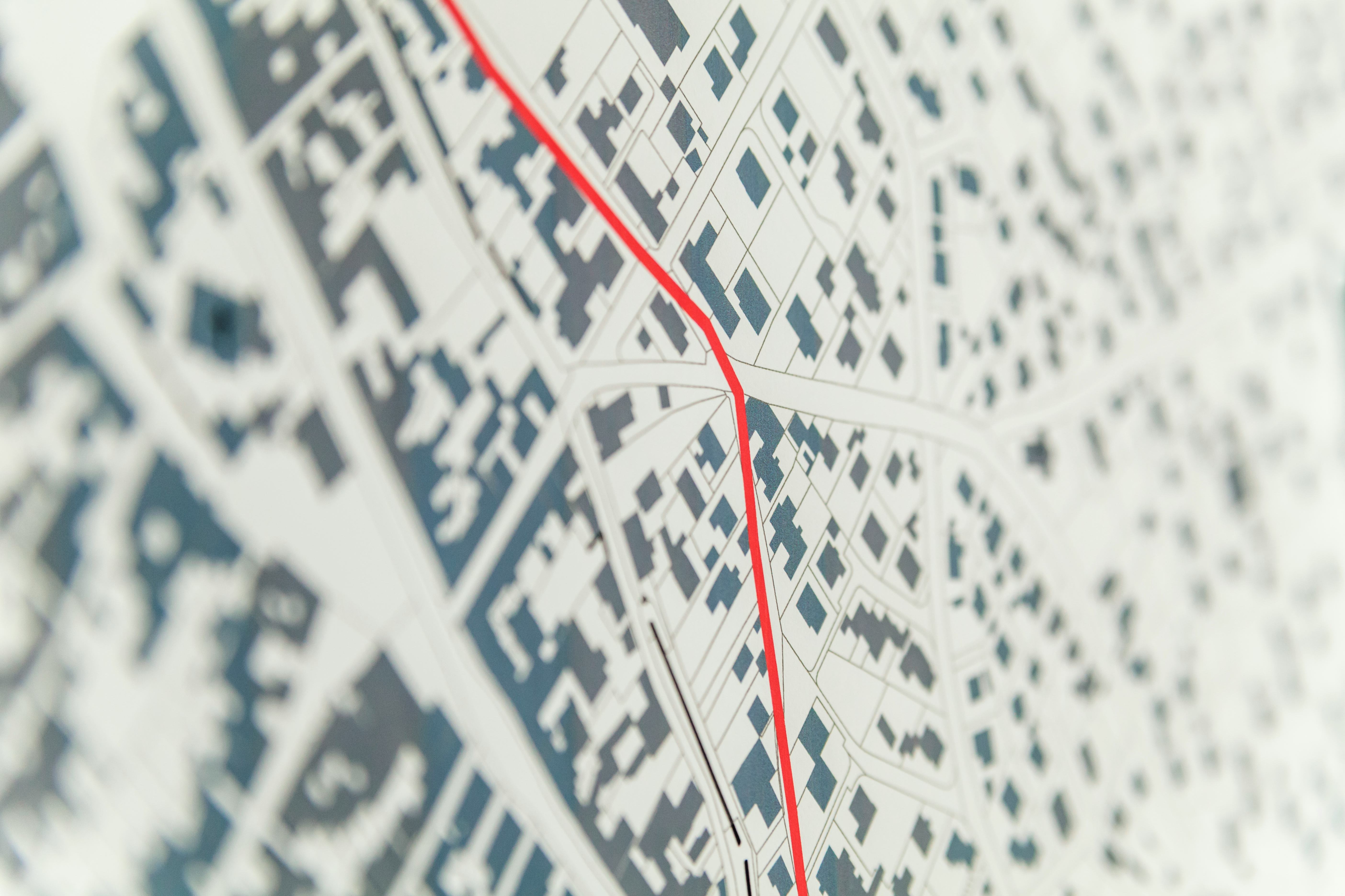 Red line on a black and white paper