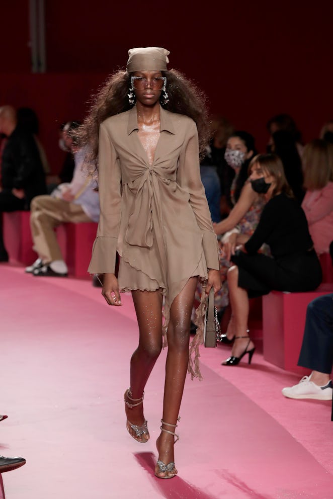 MILAN, ITALY - SEPTEMBER 23: A model walks the runway at the Blumarine fashion show during the Milan...