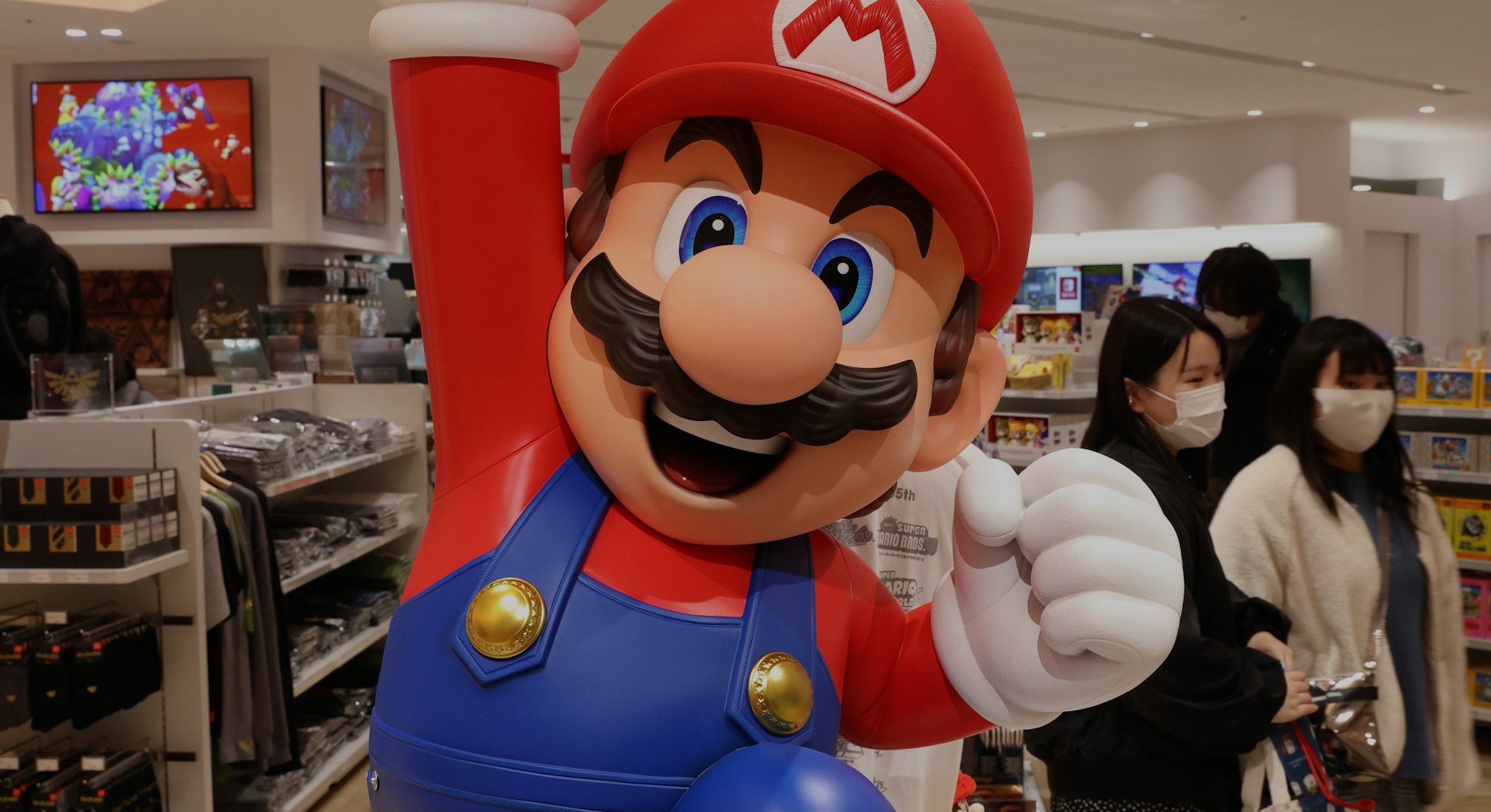 TOKYO, JAPAN - 2021/03/03: Super Mario figurine inside Nintendo Tokyo store in Shibuya. (Photo by St...