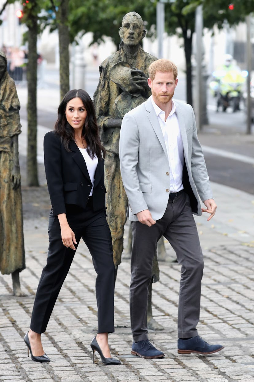 A blazer and a t-shirt is a perfect look for Markle.