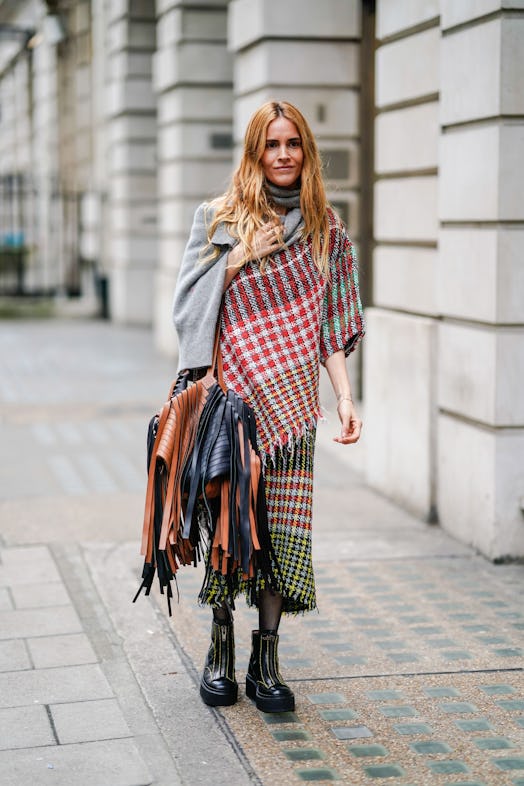 A colorful plaid dress outfit.