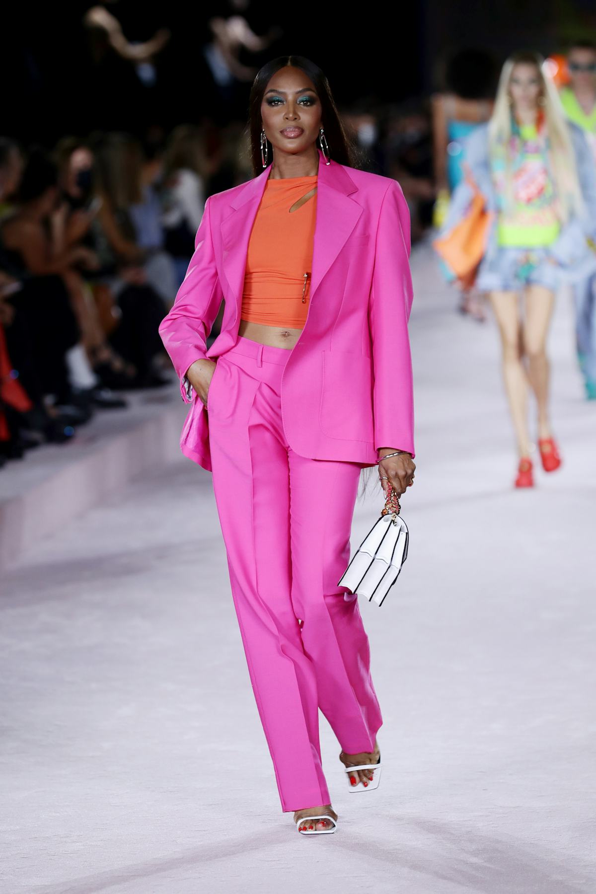 MILAN, ITALY - SEPTEMBER 24: Naomi Campbell walks the runway at the Versace fashion show during the ...