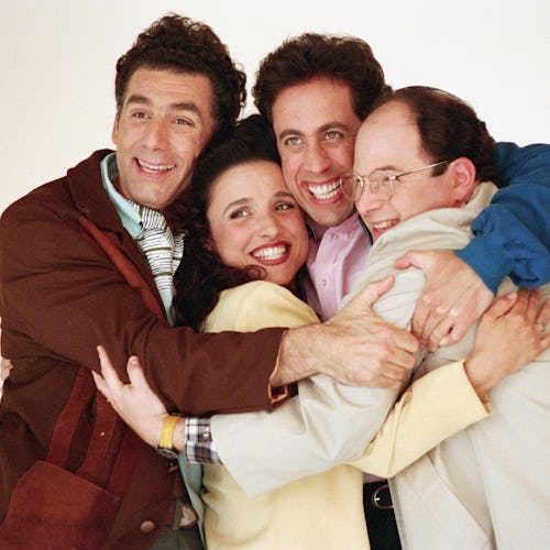 The cast of Seinfeld poses for a promotional image during the '90s sitcom's run.