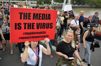 LONDON, UNITED KINGDOM - 2021/09/25: A protester holding a placard expressing her opinion, during th...