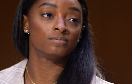 US Olympic gymnast Simone Biles testifies during a Senate Judiciary hearing about the Inspector Gene...