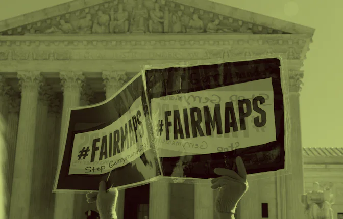 Organizations and individuals gathered outside the Supreme Court argue the manipulation of district ...