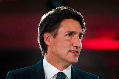 Canadian Prime Minister Justin Trudeau delivers his victory speech after general elections at the Fa...