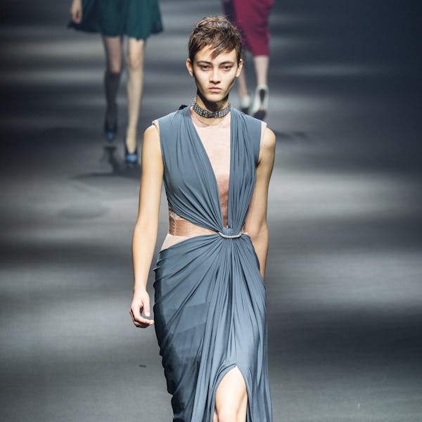 A model walks the runway during the Lanvin show as part of the Paris Fashion Week Womenswear Spring/...