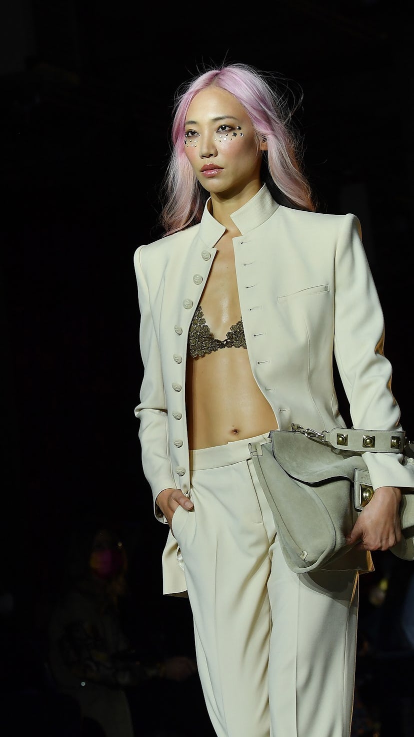 Soo Joo walks the runway at the Etro Spring 2022 fashion show during the Milan Fashion Week - Sprin...