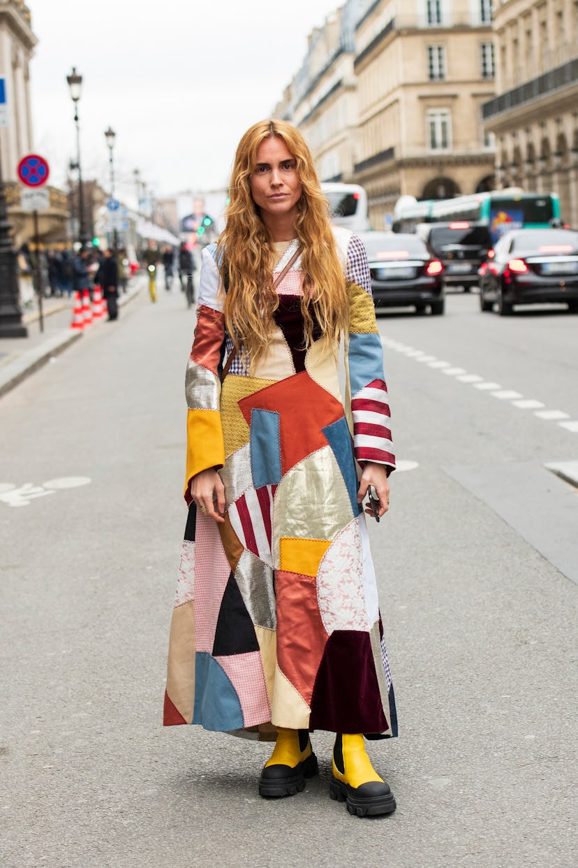 PARIS, FRANCE - FEBRUARY 28: Fashion Director Blanca Miró Scrimieri wears a Prada dress and Ganni bo...