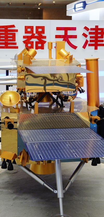 TIANJIN, CHINA - MAY 18: The lander model of China's Chang'e 5 probe is seen before the 5th World In...