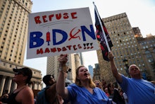 NEW YORK, NY - SEPTEMBER 13: Hundreds are gathered at the Foley Square as "Freedom Rally" to protest...