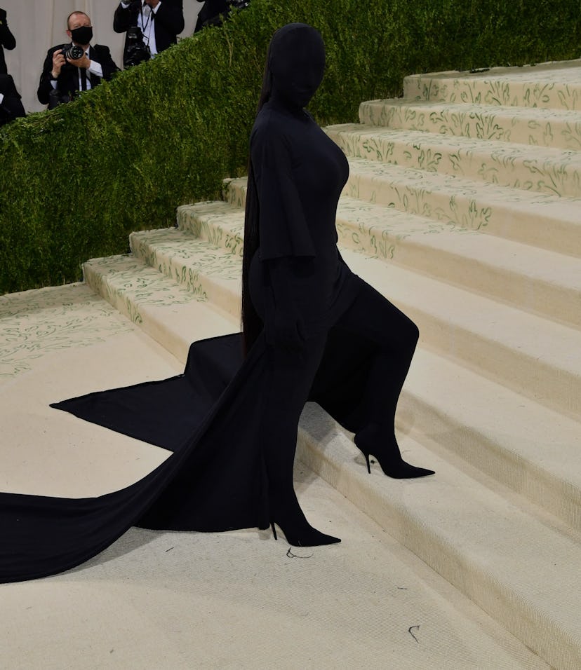 US socialite Kim Kardashian arrives for the 2021 Met Gala at the Metropolitan Museum of Art on Septe...