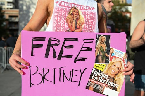NEW YORK, NEW YORK - SEPTEMBER 29: Britney Spears supporters gather to protest at the #FreeBritney R...