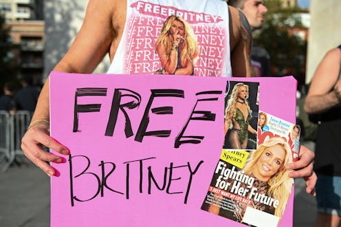 NEW YORK, NEW YORK - SEPTEMBER 29: Britney Spears supporters gather to protest at the #FreeBritney R...