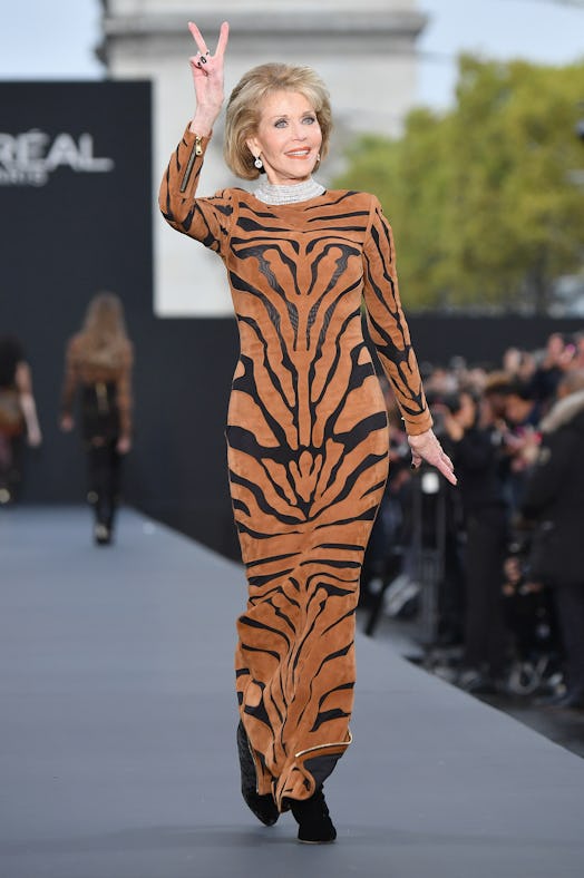 Jane Fonda walks the runway during the Le Defile L'Oreal Paris show as part of the Paris Fashion Wee...