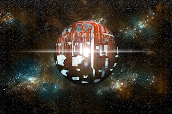An artists depiction of a theoretical Dyson sphere. A structure built by an advanced Type 2 civiliza...