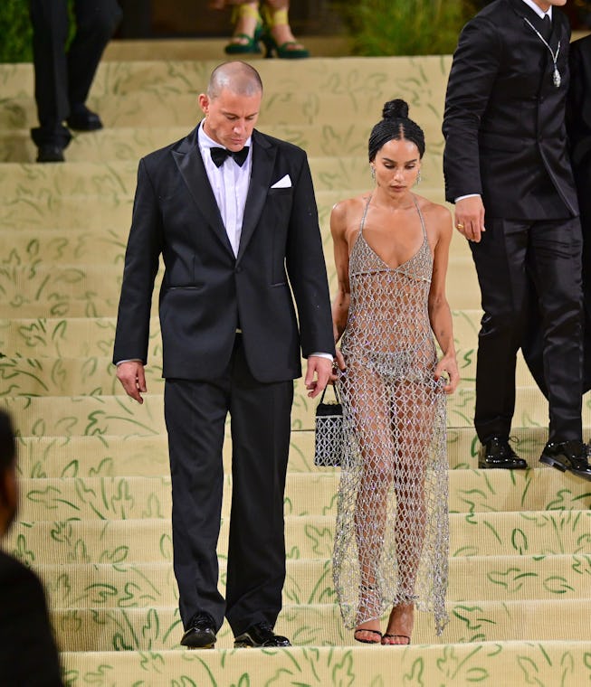 NEW YORK, NEW YORK - SEPTEMBER 13: Channing Tatum and Zoe Kravitz leave the 2021 Met Gala Celebratin...